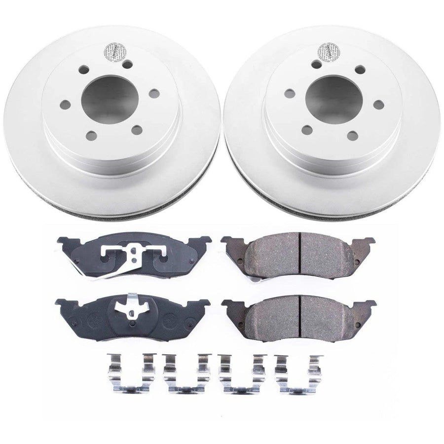 Power Stop Coated Brake Rotor CRK2137 and Ceramic Brake Pads- Front For Dodge Dakota 1997-1998 [Model Specific]