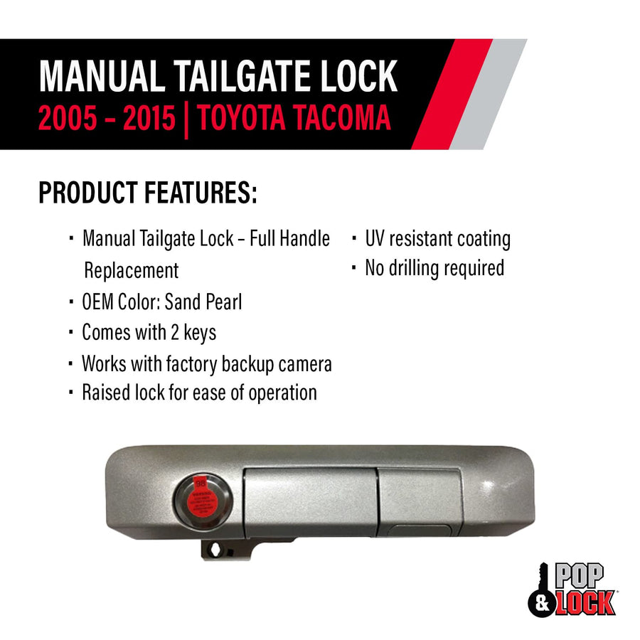 Pop & Lock Manual Tailgate Lock PL5405 with Bolt Codeable Technology Silverstreak for Toyota Tacoma