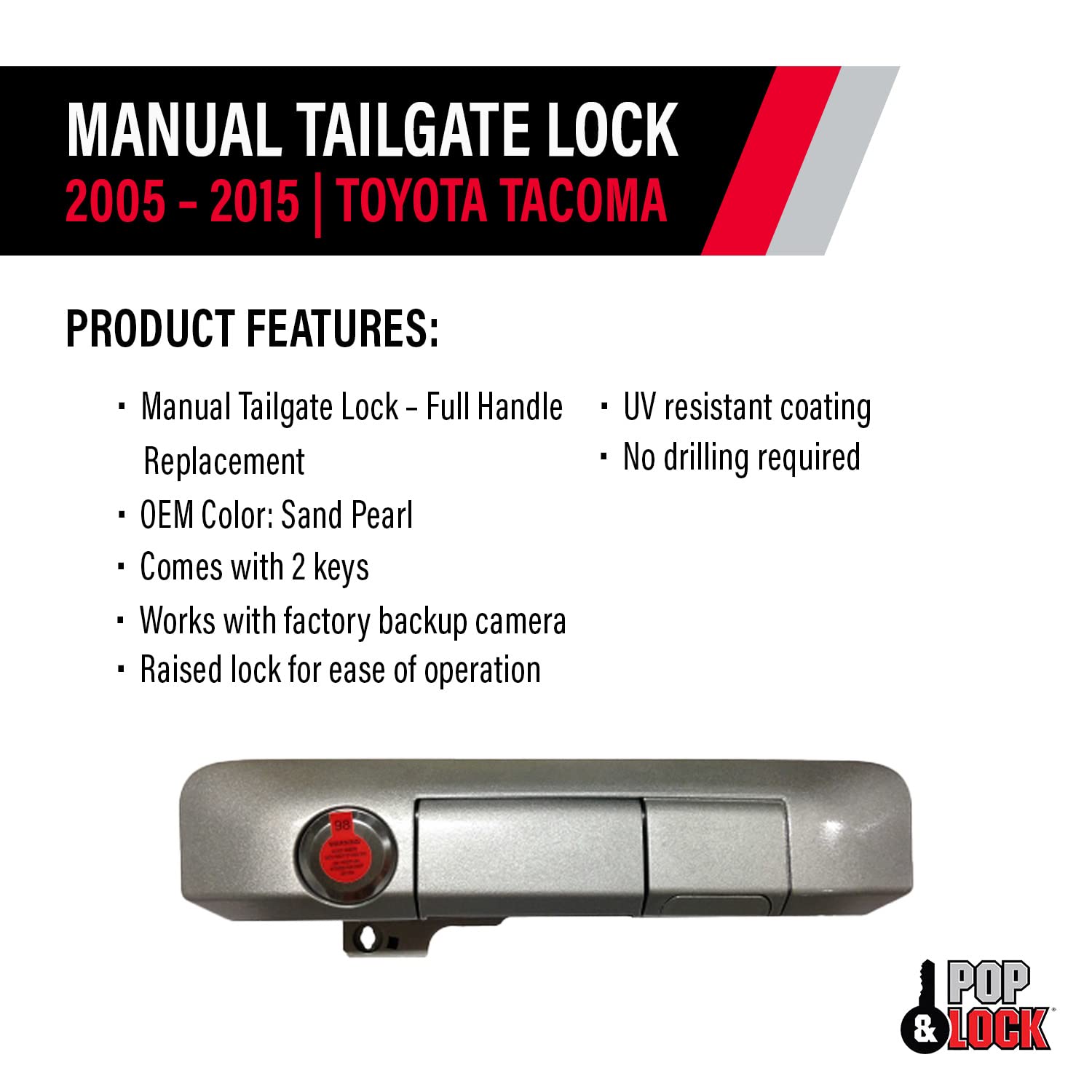 Pop & Lock Manual Tailgate Lock PL5405 with Bolt Codeable Technology Silverstreak for Toyota Tacoma