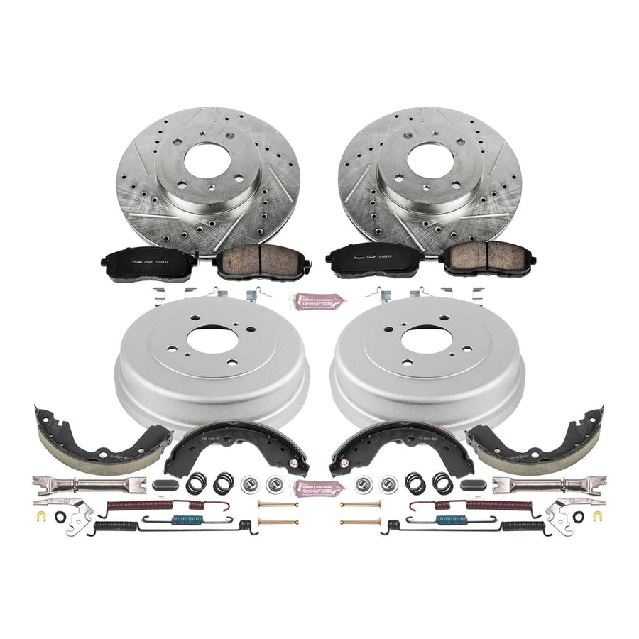 Power Stop K15135DK Z23 Carbon Fiber Brake Pads Front and Rear with Drilled & Slotted Brake Drums Kit For Nissan Altima 1993-1999 [Model Specific]