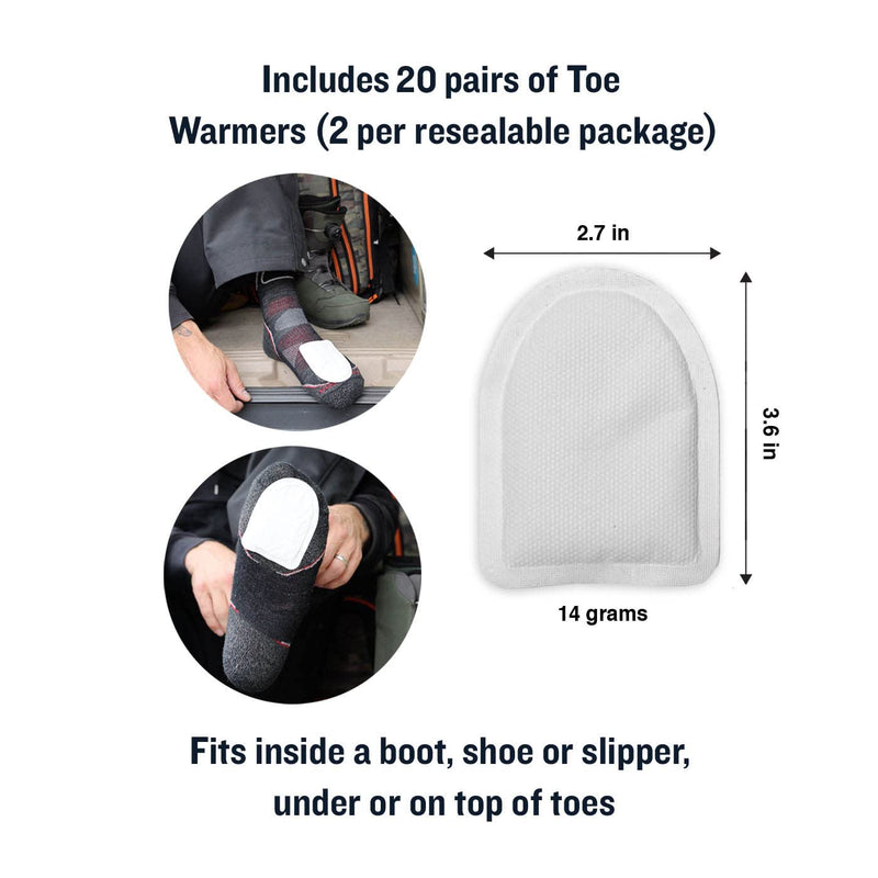8-Hour Ignik Compostable Toe Warmers with Resealable AirBarrier Pouch, 20 Pairs