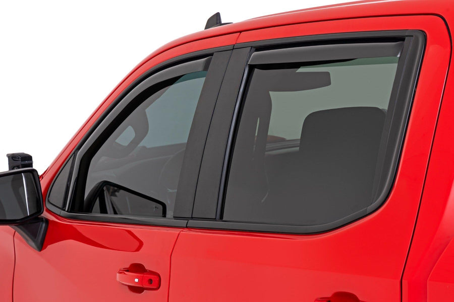 Rough Country Window Rain Guards in-Channel for Chevy Silverado & GMC Sierra 1500/2500HD/3500HD Crew Cab (2019-2025) - Low Profile Window Visors, 4-Pc Rain Guard for Trucks