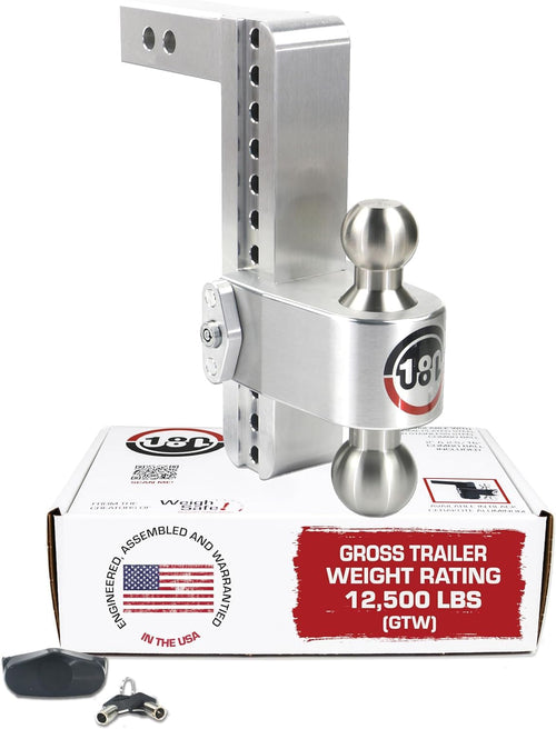 Weigh Safe 10" Drop LTB10-2 Hitch w/ 2" Shank/Shaft, Adjustable Aluminum Trailer & Ball Mount, Stainless Steel Combo Ball (2" & 2-5/16") and a Double-pin Key Lock