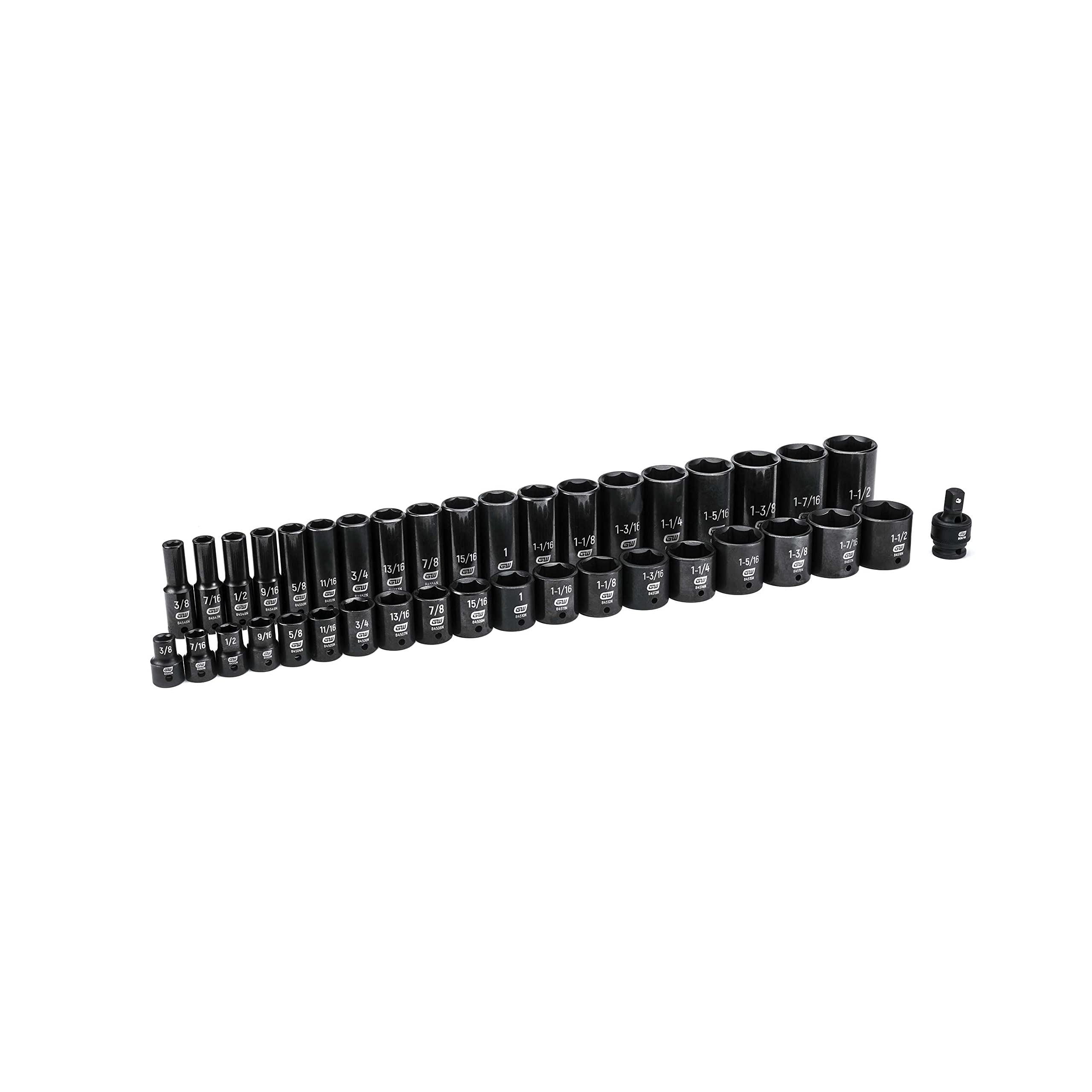 39 Pc. GEARWRENCH 1/2" Drive 6 Pt. Impact Socket Set, Standard & Deep, SAE - 84947N, Black