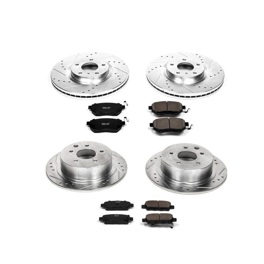Power Stop K117 Z23 Carbon Fiber Brake Pads Front and Rear with Drilled & Slotted Brake Rotors Kit For Nissan Maxima 2007-2008 [Model Specific]