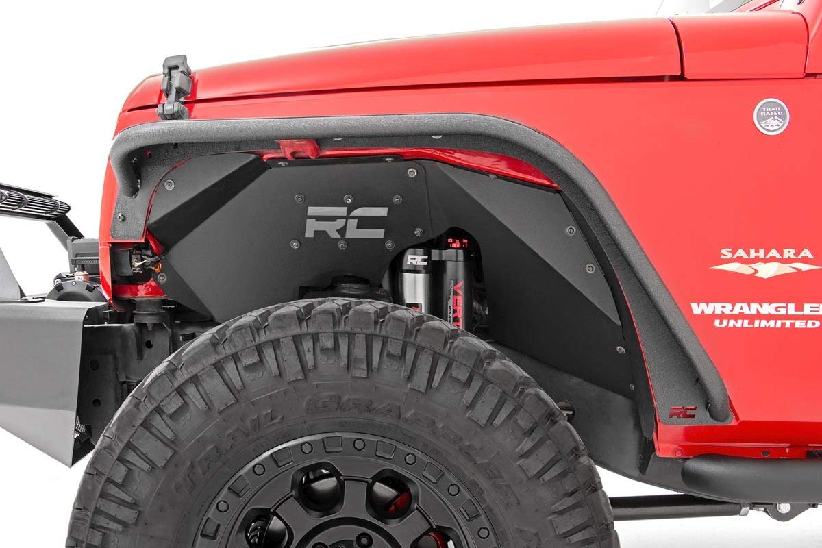 8" Rough Country Front Flat Fender Flares for Jeep Wrangler JK (2007-2018) - Tubular Steel, Black, Set of 2