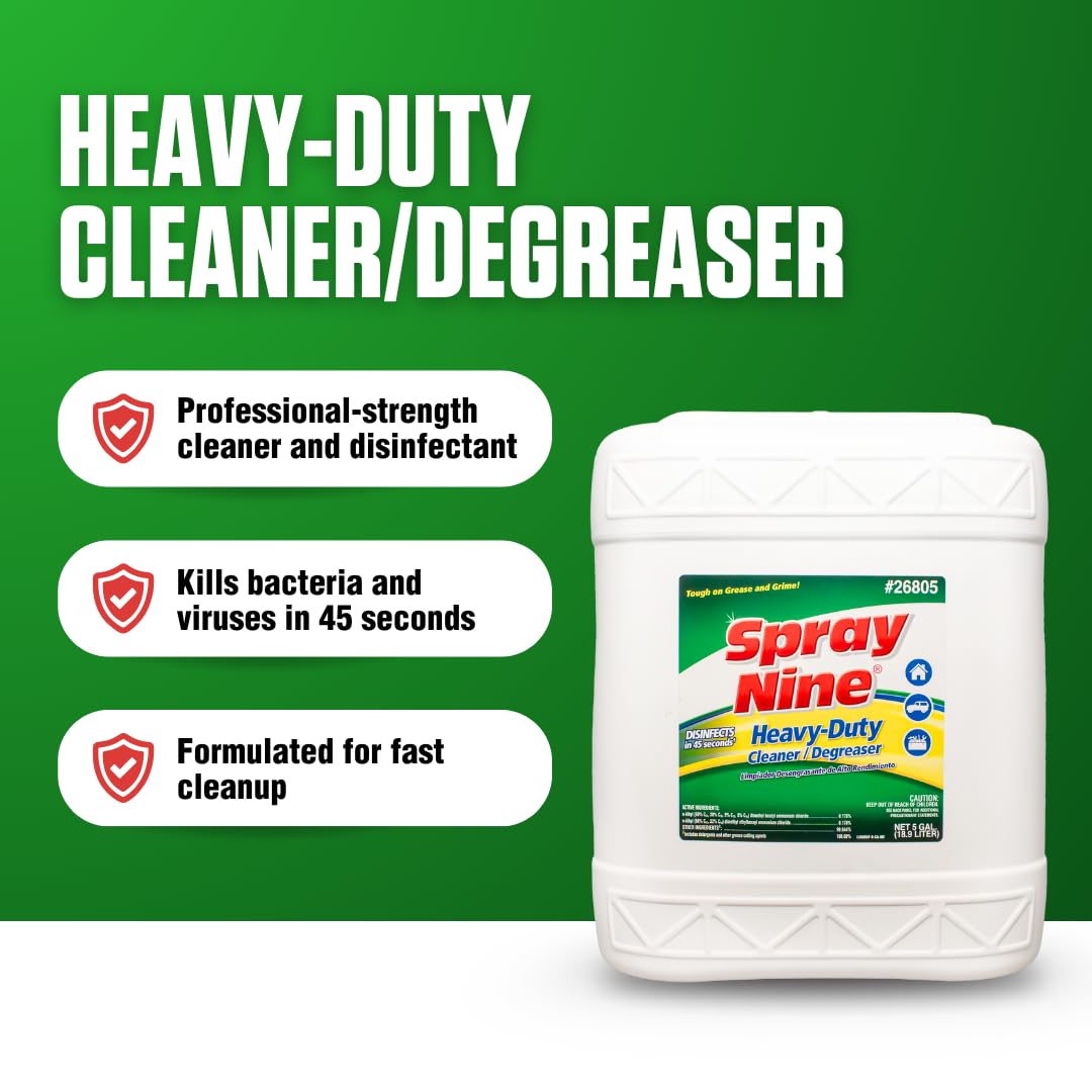 Spray Nine Heavy Duty Cleaner 26805, Degreaser & Disinfectant for Home, Yard Equipment, Automotive & More - Refill for Spray Bottle 5 Gallon Pail (Pack of 1)