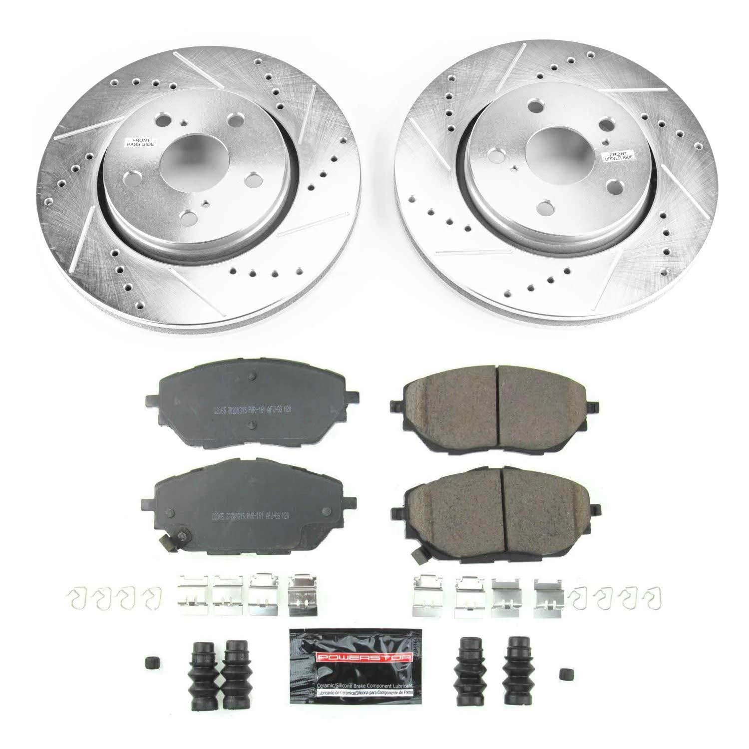 Z23 Power Stop K7890 Front Brake Kit-Drilled/Slotted Brake Rotors & Carbon Ceramic Brake Pads For Toyota C-HR 2018-2022 [Model Specific]