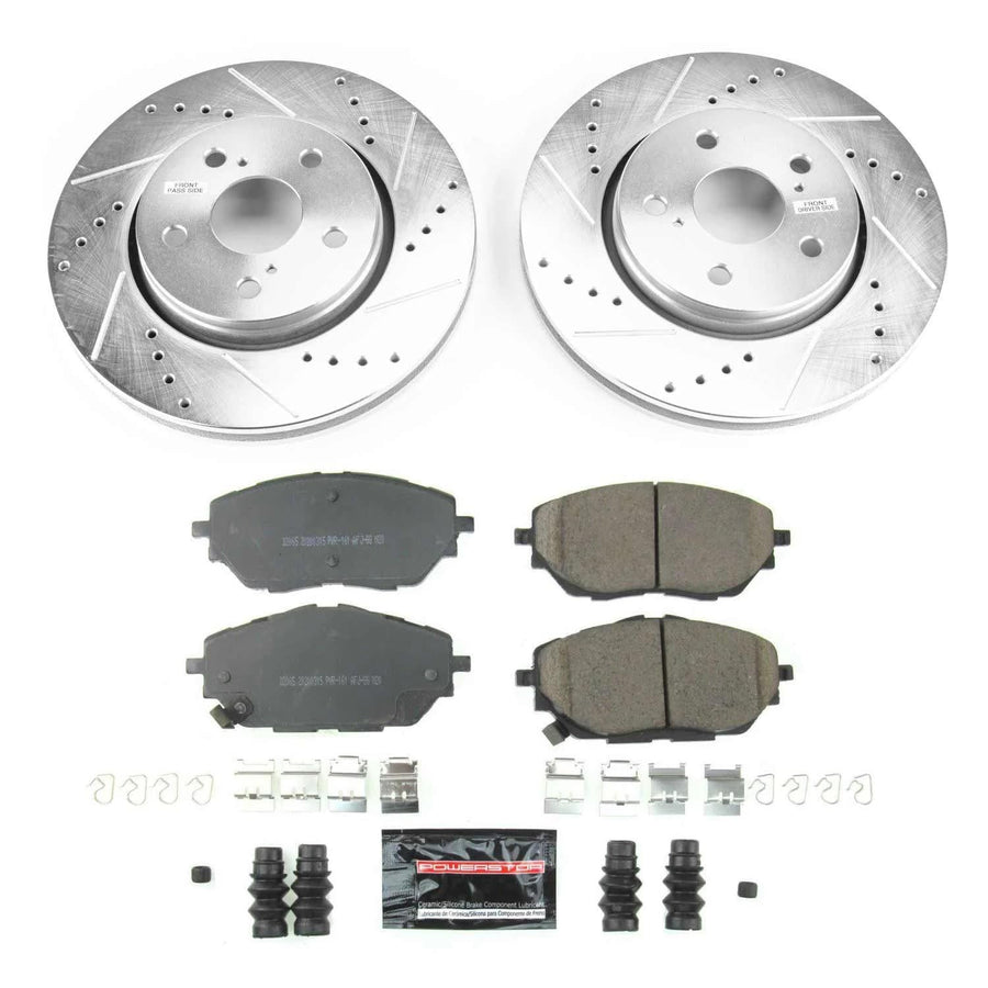 Z23 Power Stop K7890 Front Brake Kit-Drilled/Slotted Brake Rotors & Carbon Ceramic Brake Pads For Toyota C-HR 2018-2022 [Model Specific]