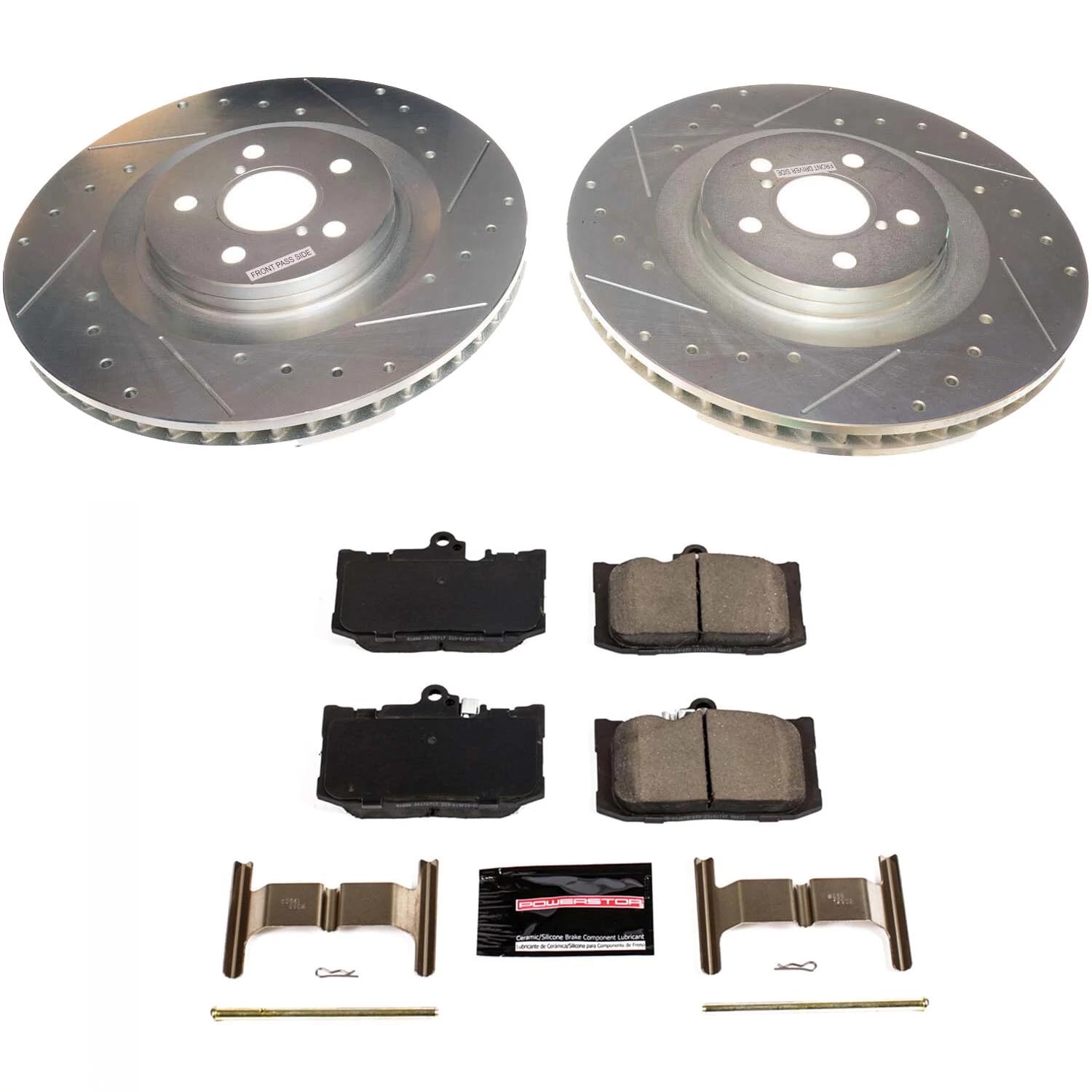 Z23 Power Stop K8418 Front Brake Kit-Drilled/Slotted Brake Rotors & Carbon Ceramic Brake Pads For GS200t, GS300, GS350, GS450h, RC200t, RC300, RC350 [Model Specific]