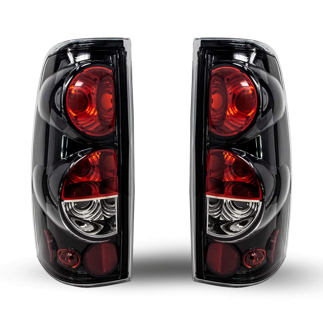 Tail Lights Winjet For Chevy Chevrolet Silverado 1999 2000 2001 2002 2003 2004 2005 2006 1500/2500/3500 GMC Sierra 1999-2003 Taillights Assembly Pickup Brake Rear Lamps Glossy Black/Clear Lens