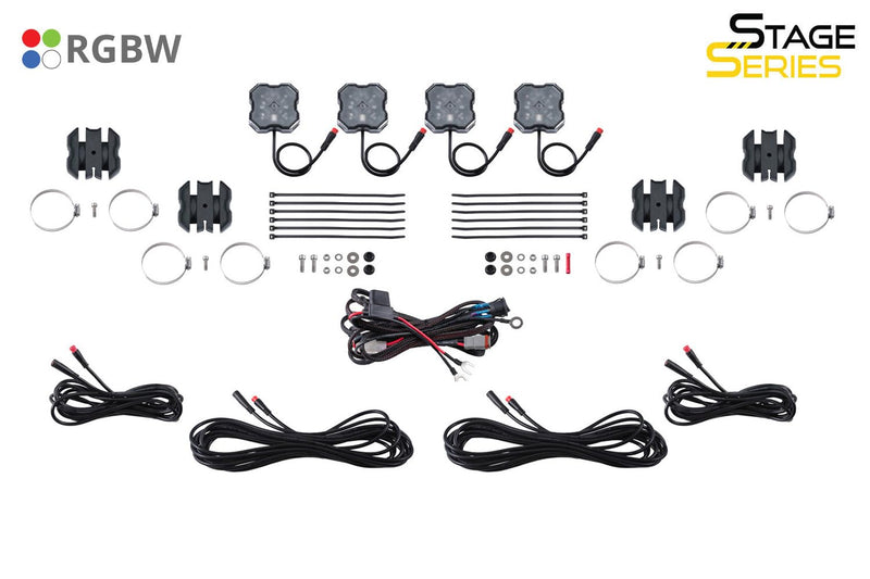 Diode Dynamics LED Rock Light Installer Kit Stage Series SXS (4-pack), White Diffused