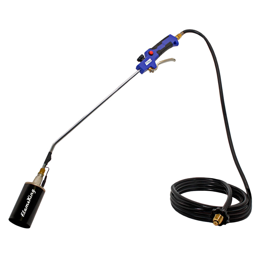 Flame King Heavy Duty Propane Torch Kit Weed Burner, 340,000 BTU with Battery Operated Igniter (Self Igniting), with 10-Ft Hose Regulator Assembly