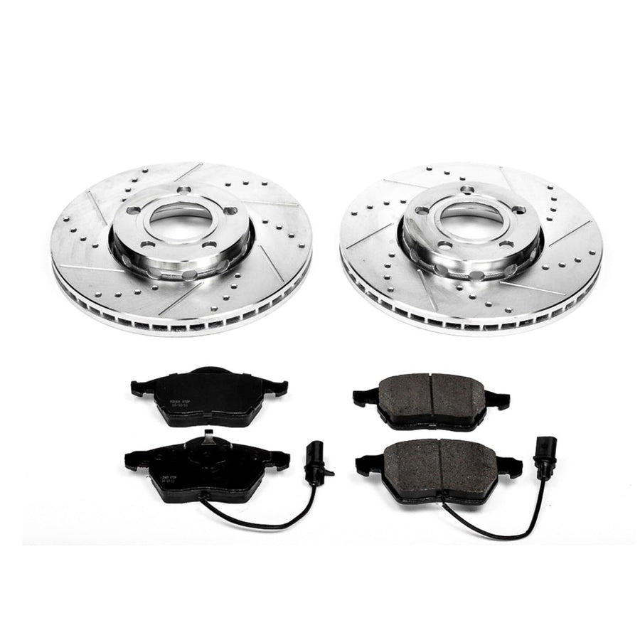 Power Stop K528 Front Brake Pads Z23 Carbon Fiber with Drilled & Slotted Brake Rotors Kit For Audi A4, Audi, Audi A4 Quattro, Audi A6, Audi A6 Quattro, VW Passat [Model Specific]