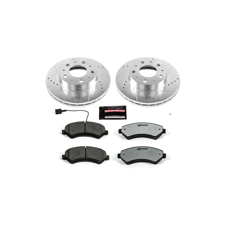 Power Stop Front Brake Kit For 2014 2015 2016 2017 2018 2019 2020 2021 Ram ProMaster 1500 - Carbon Fiber Ceramic Brake Pads & Truck & Tow Drilled and Slotted Rotors Replacement, K7306-36