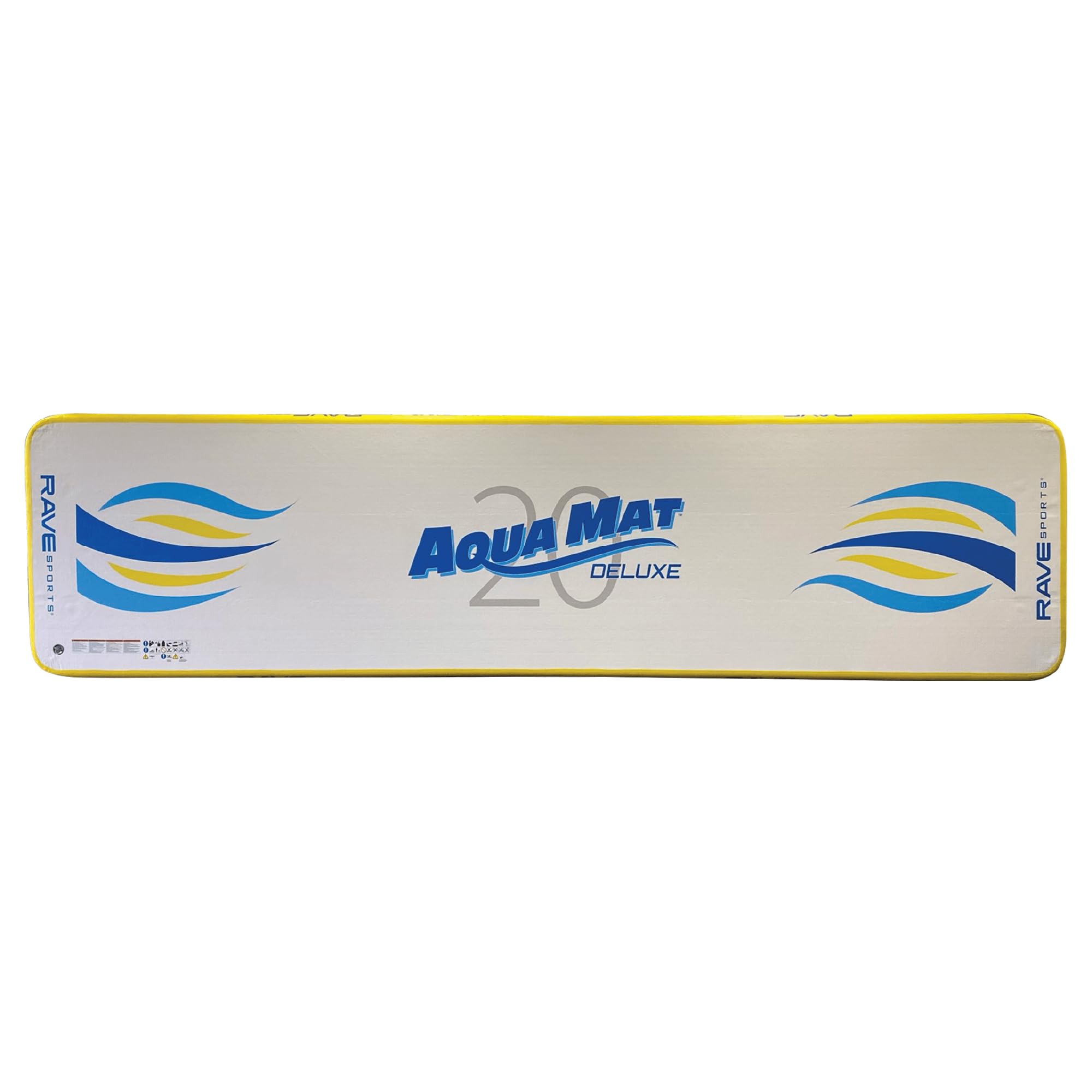 Aqua Mat Deluxe Rave Sports Inflatable 20 Floating Mat, Platform and Swim Dock with Dropstitch PVC Construction, 20' x 5', Supports 1500 lbs