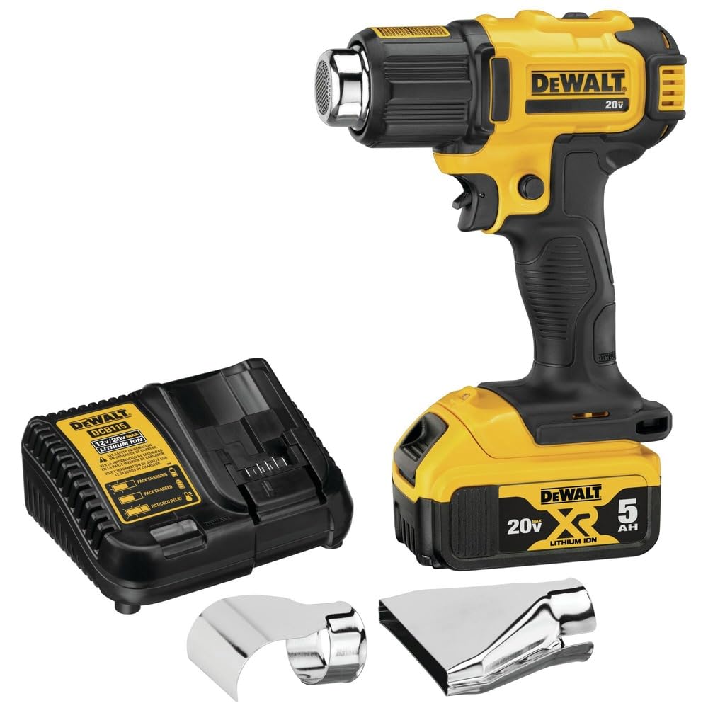 20V MAX DEWALT Heat Gun Kit, Cordless, Up to 990 Degrees, 42 Minutes of Run Time, LED Light, Battery and Charger Included (DCE530P1)