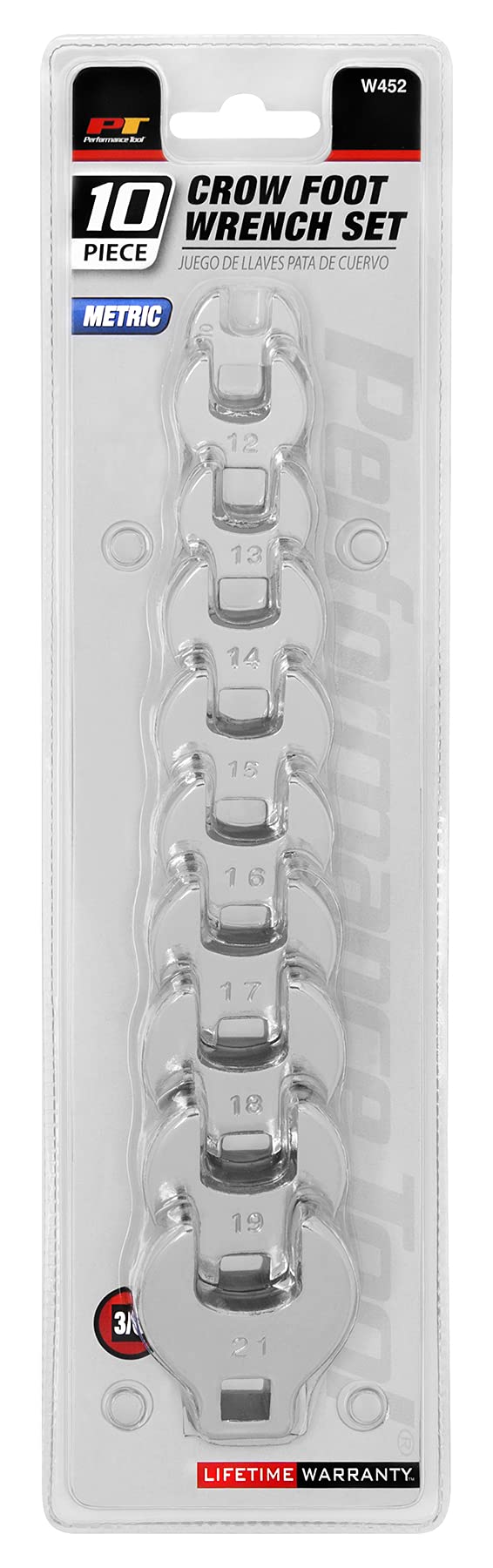 10-Piece Performance Tool W452 Metric Crowfoot Wrench Set - Hard to Reach Fasteners, Heat Treated Alloy Steel, Chrome Finish, Metric Sizes 10-21mm