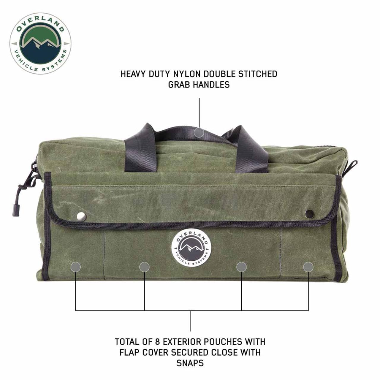Overland Vehicle Systems Duffle Bag Small With Handle And Straps - #16 Waxed Canvas - Infused with Paraffin Wax Waterproofing - Tear Resistant Fabric