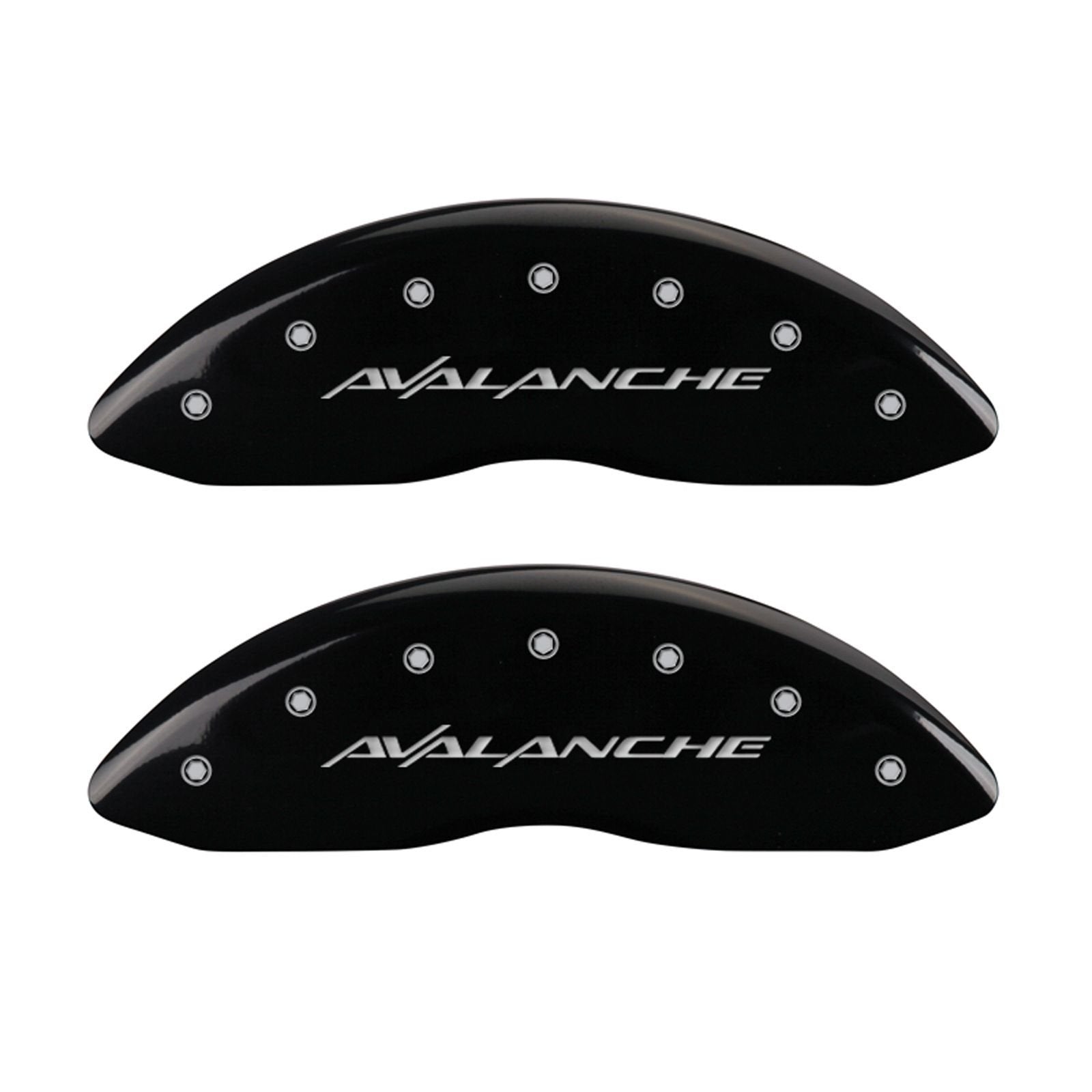 MGP Caliper Covers 'Avalanche' 14048SAVLBK Engraved Caliper Cover with Black Powder Coat Finish and Silver Characters, (Set of 4)