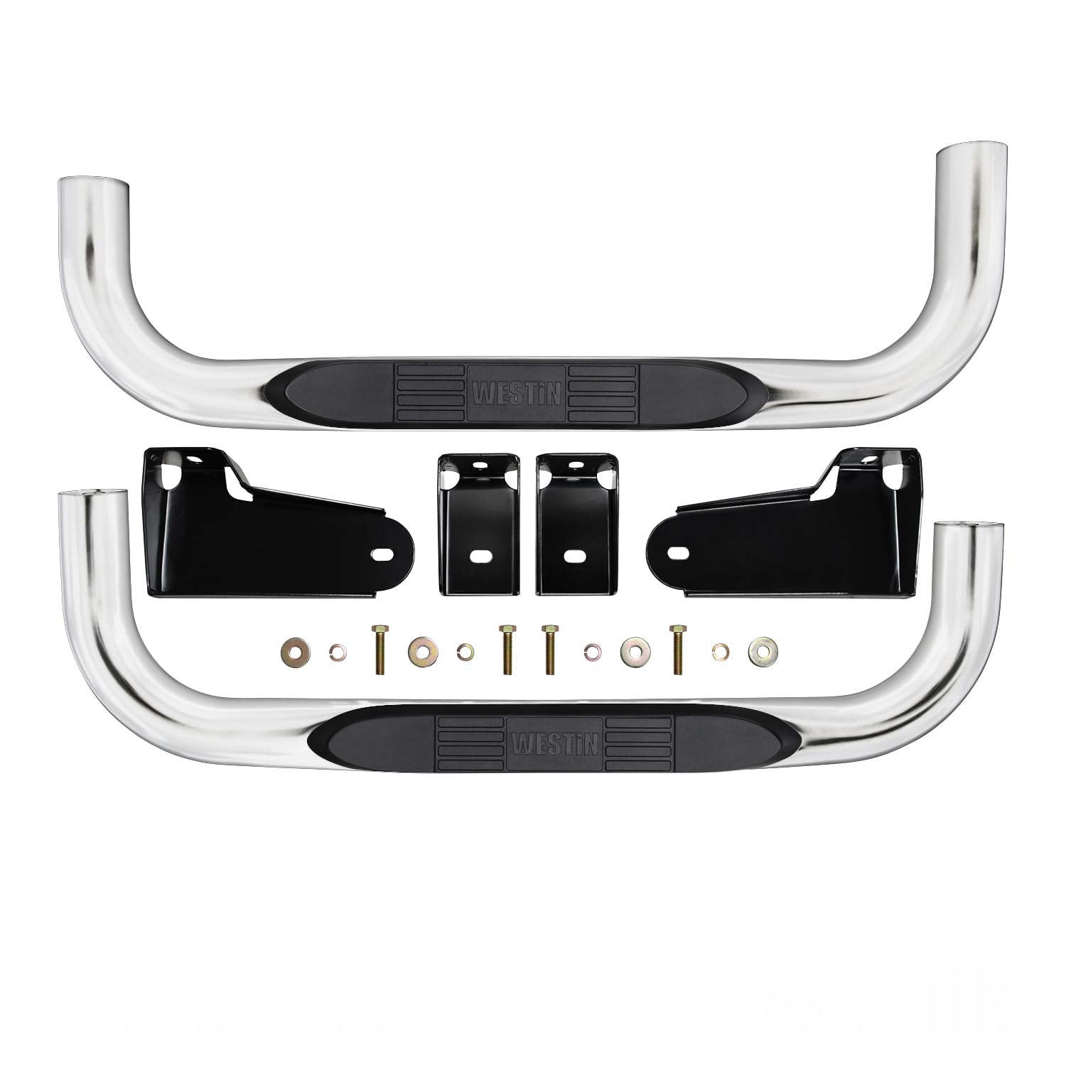 Westin E-Series 23-4110 3 Round Nerf Bars fits 2019-2025 Silverado Sierra 1500 Standard Cab Stainless Steel Pair