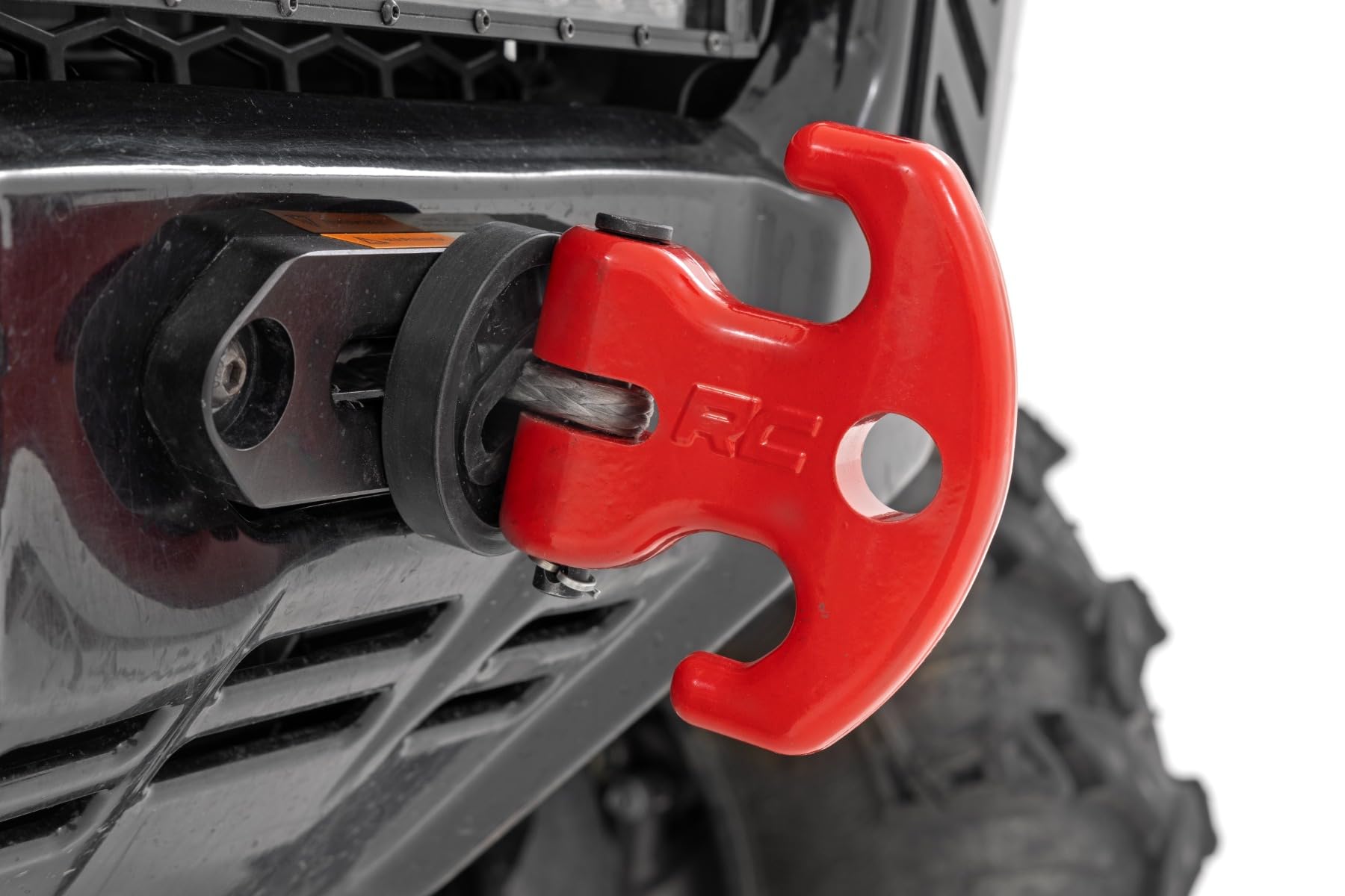 Multi-Function Rough Country Winch Cleat with Rubber Isolator - 12,000 LB Forged Aluminum Recovery Hook for ATV/UTV, Works with Synthetic Rope & Steel Cable, Red