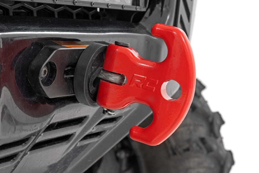 Multi-Function Rough Country Winch Cleat with Rubber Isolator - 12,000 LB Forged Aluminum Recovery Hook for ATV/UTV, Works with Synthetic Rope & Steel Cable, Red