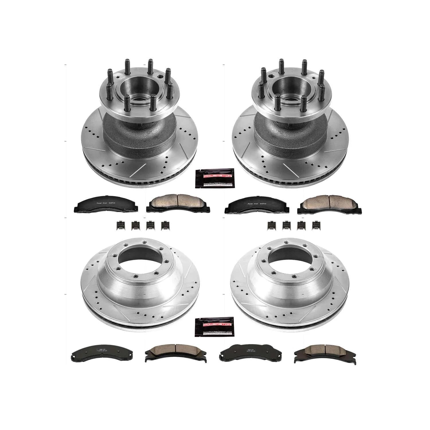 Power Stop K4132 Z23 Carbon Fiber Brake Pads Front and Rear with Drilled & Slotted Brake Rotors Kit For Ford E-350 Super Duty, Ford E-350 Super Duty, Ford E-450 Super Duty [Model Specific]