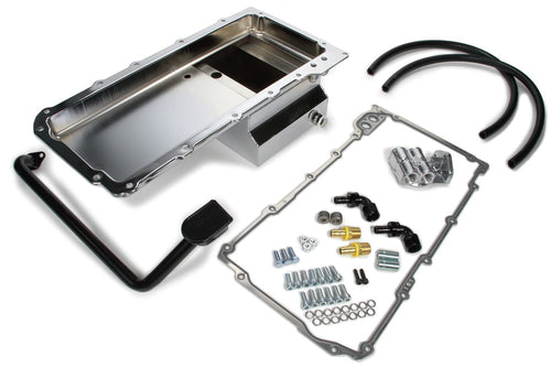 LS SWAP OIL PAN/FILTER RELOCATION KIT; TRANS-DAPT PERFORMANCE; SINGLE FILTER; VERTICAL PORT; CHROME PAN (0183)