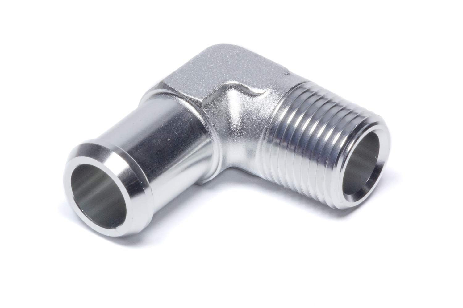 Edelbrock Heater Hose Fitting 90 Degree 1/2 in. NPT and 3/4 in. Barb Clear Anodized 8166