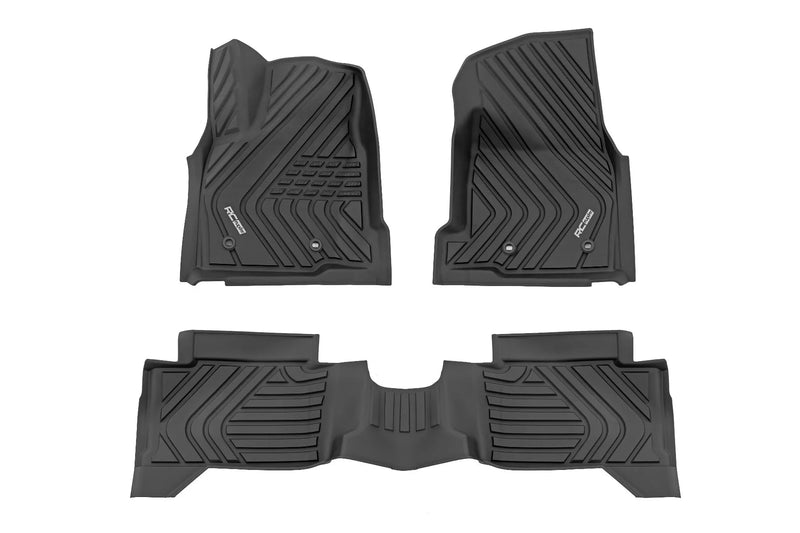 Flex-Fit Rough Country Floor Mats for Toyota Tacoma (2024-2026) Double Cab - Front & Rear Set, Custom All-Weather Non-Slip TPE Liners w/Spill Saver Lip