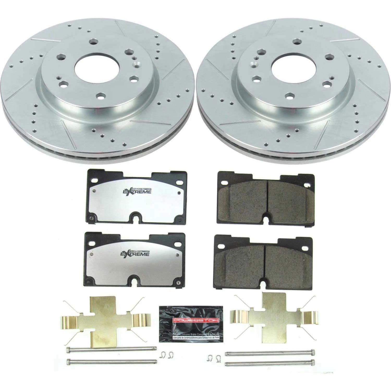 Power Stop Front Brake Kit For 2021 2022 2023 2024 Cadillac Escalade - Carbon Fiber Ceramic Brake Pads & Truck & Tow Drilled and Slotted Rotors Replacement, K8172-36