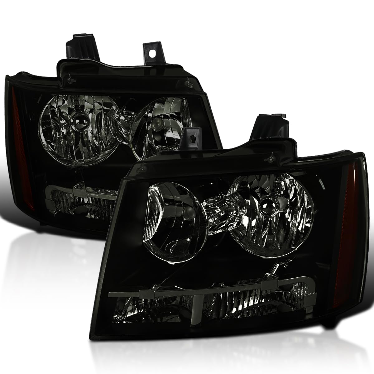 Smoked Headlights SPEC-D TUNING Compatible with 2007-2013 Chevy Avalanche, 2007-2014 Tahoe Suburban, L+R Pair Head Light Lamp Assembly