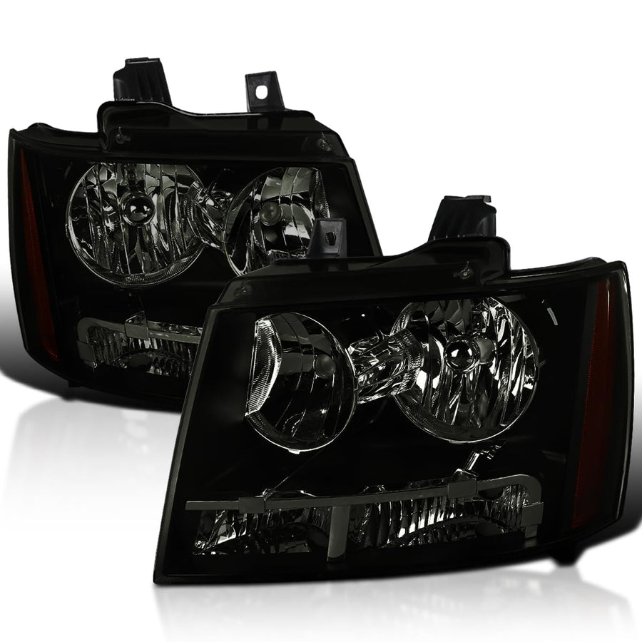 Smoked Headlights SPEC-D TUNING Compatible with 2007-2013 Chevy Avalanche, 2007-2014 Tahoe Suburban, L+R Pair Head Light Lamp Assembly