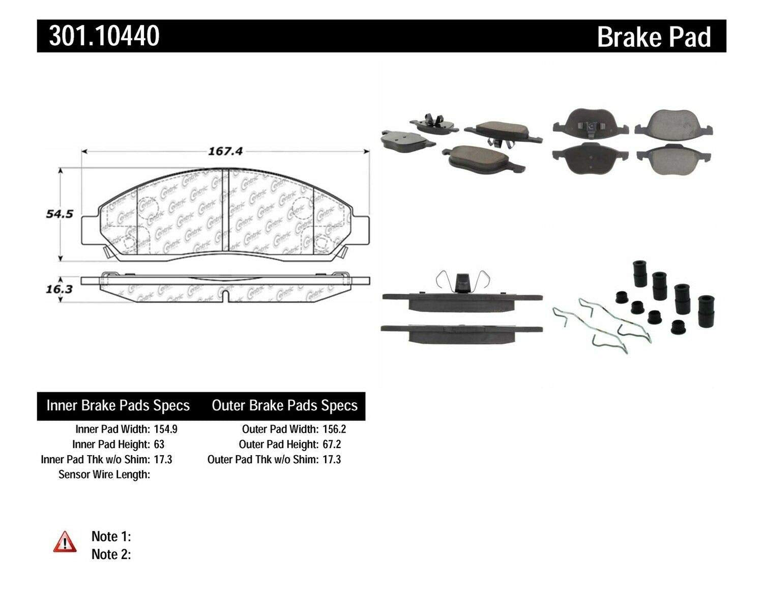 Centric 301.10440 Premium Automotive Front Brake Pads for Select Fiat, Ford, Mazda, Volvo