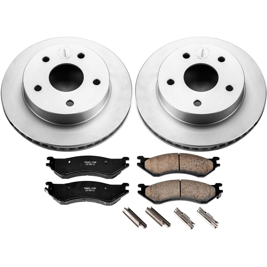 Coated Brake Rotor and Ceramic Brake Pads Power Stop CRK5143- Front For Dodge Ram 1500 2000-2001 [Model Specific]