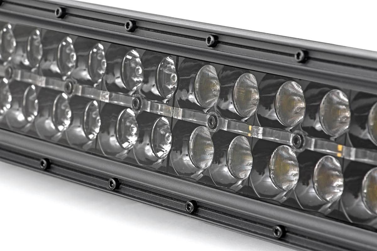 20" Rough Country Dual Row LED Light Bar with Amber DRL - Black Series 200W, 18000 Lumens, Combo Spot Flood Beam for Off-Road