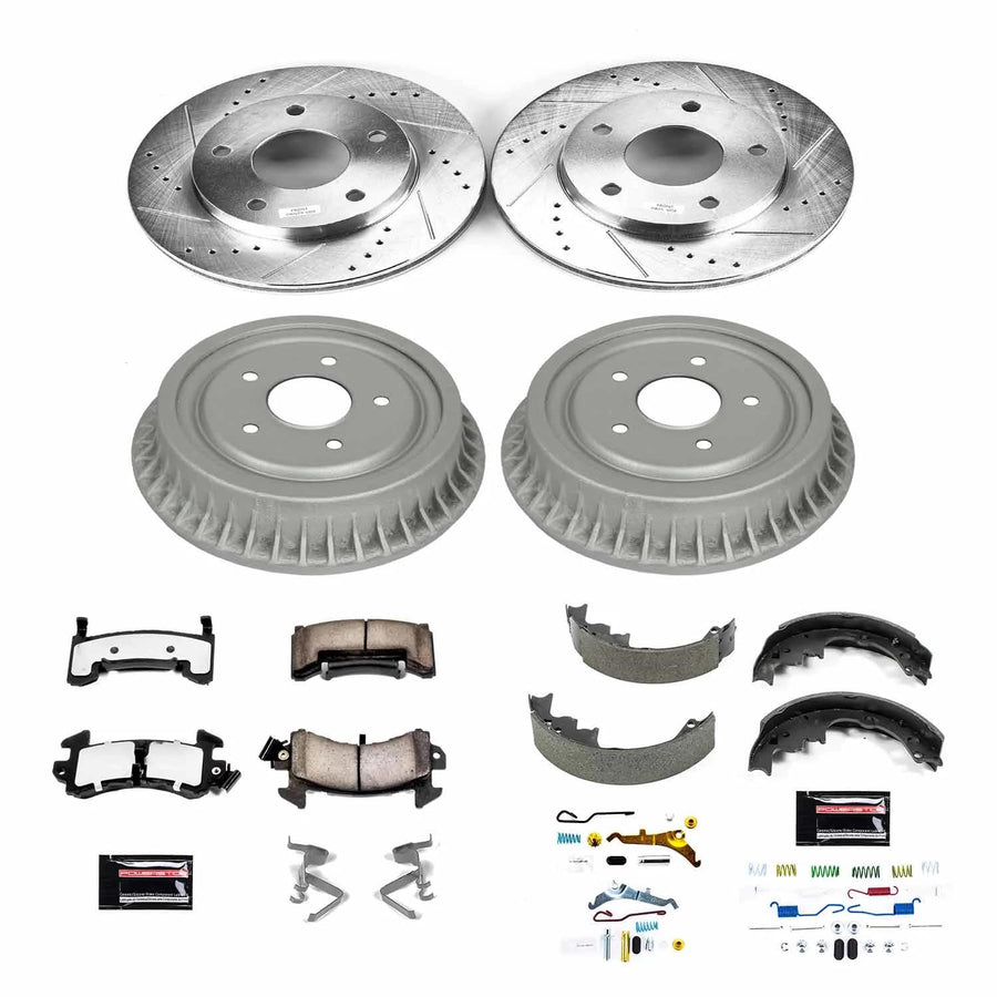 Power Stop Brake Kit Front and Rear For 1995 1996 1997 Chevrolet Blazer - Truck & Tow Carbon Fiber Ceramic Pads, Drums, & Drilled and Slotted Rotors Replacement, K15053DK-36
