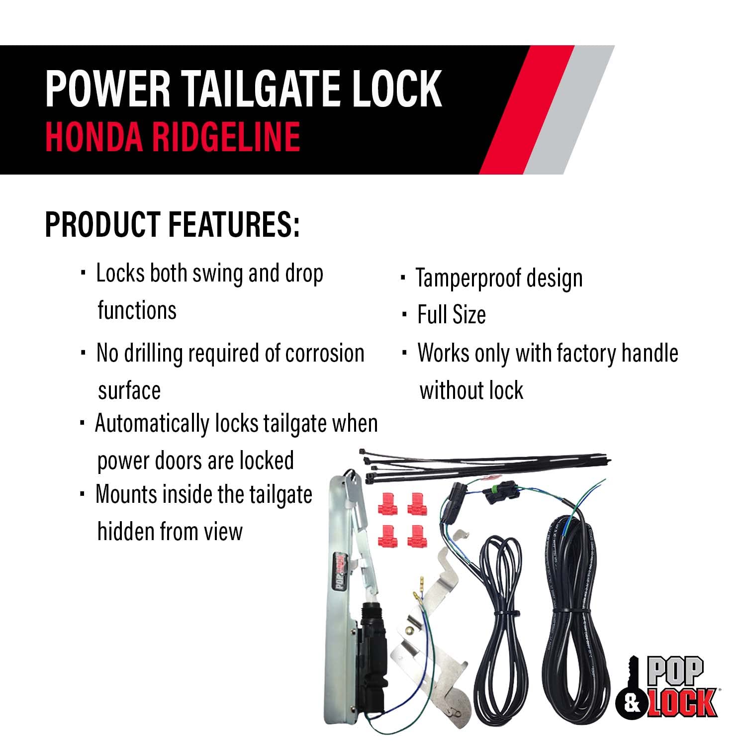 Power Tailgate Lock - Pop & Lock for Honda Ridgeline, Fits 2005 – 2019 Models (PL8600, Works with or Without Backup Camera)