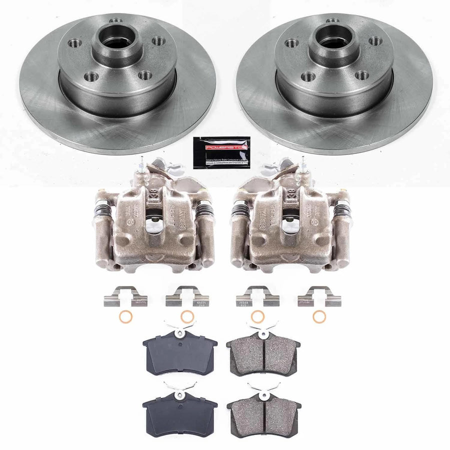 Power Stop KCOE512 Rear Stock Replacement Caliper Kit- OE Rotors, Ceramic Brake Pads, Calipers For VW Golf, VW Jetta, VW Passat [Model Specific]