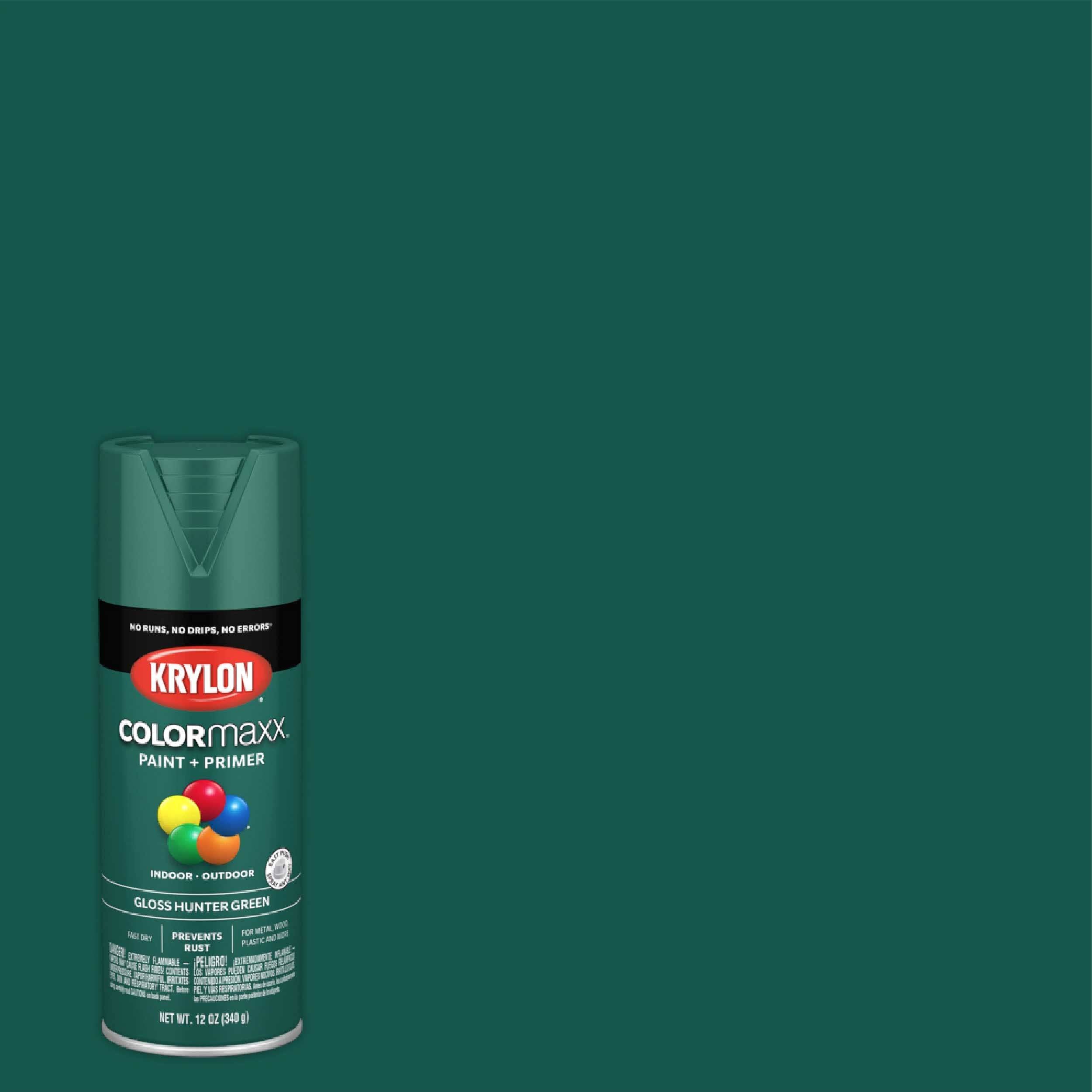 Krylon K05523007 Spray Paint and Primer COLORmaxx for Indoor/Outdoor Use, Gloss Hunter Green 12 Ounce (Pack of 1)