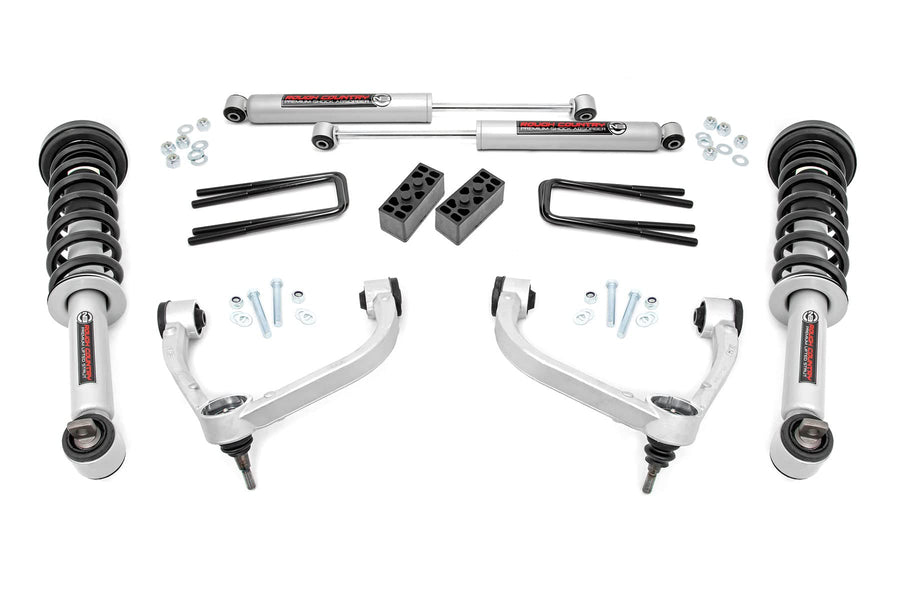 3" Rough Country Suspension Lift Kit with N3 Lifted Struts & N3 Rear Shocks for Ford F-150 4WD (2014-2020) - Silver Control Arms