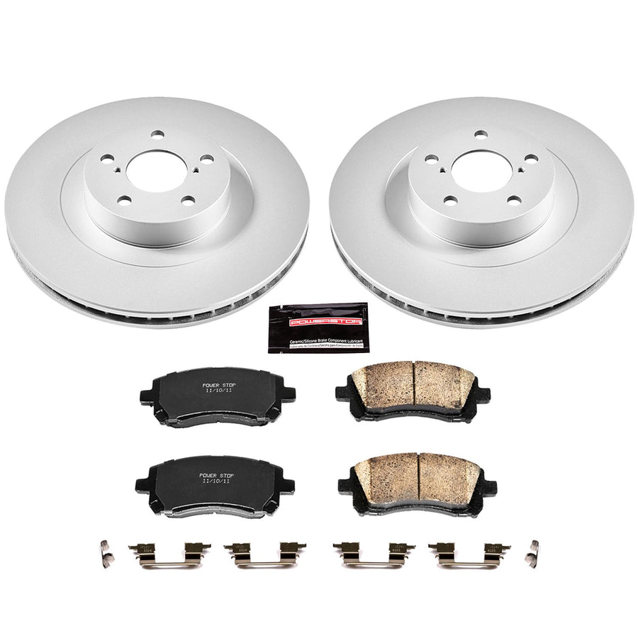 Power Stop Coated Brake Rotor CRK2369 & Ceramic Brake Pads- front For Subaru Impreza 2002-2003, Subaru Legacy 2001, Subaru Outback 2001-2002 [Model Specific]