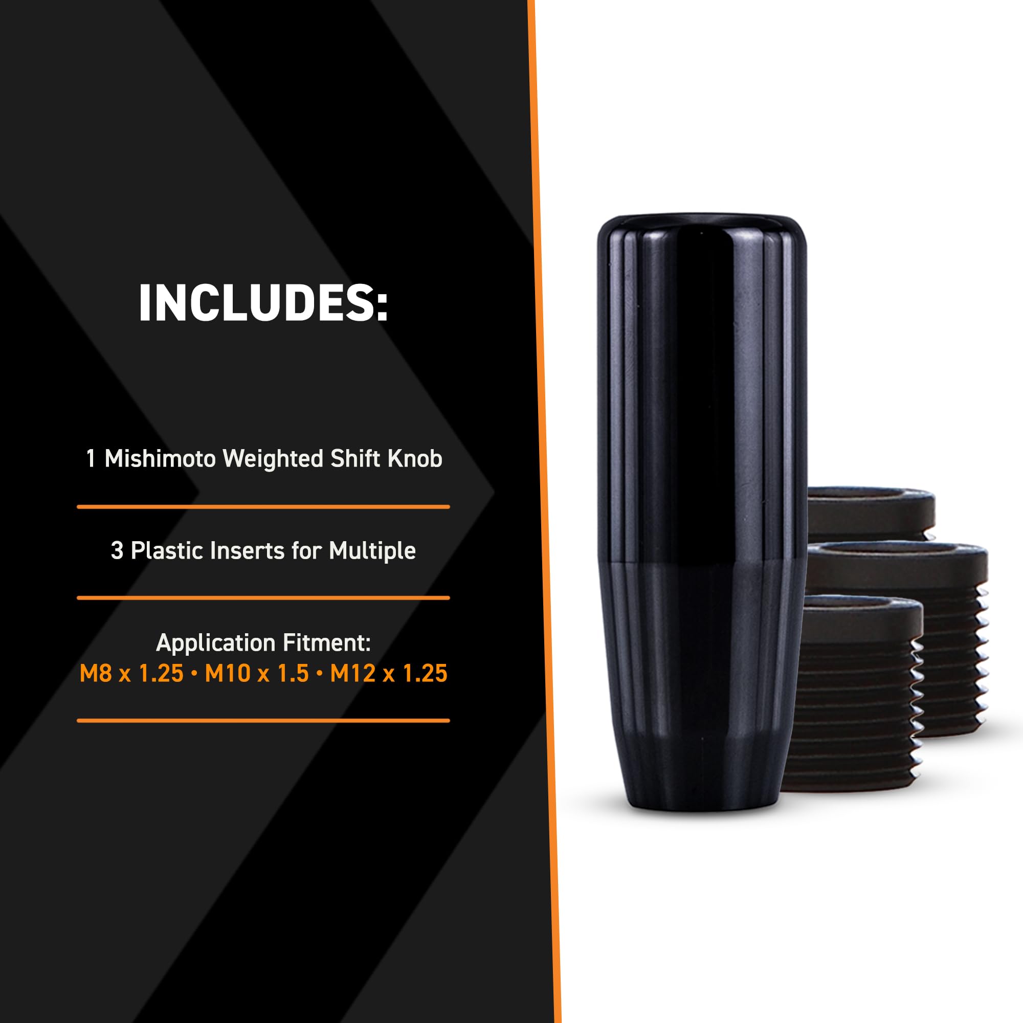 Mishimoto Weighted Shift Knob MMSK-BK, with 3 Thread Pitch Inserts to Fit Various Vehicle Models, Black Steel