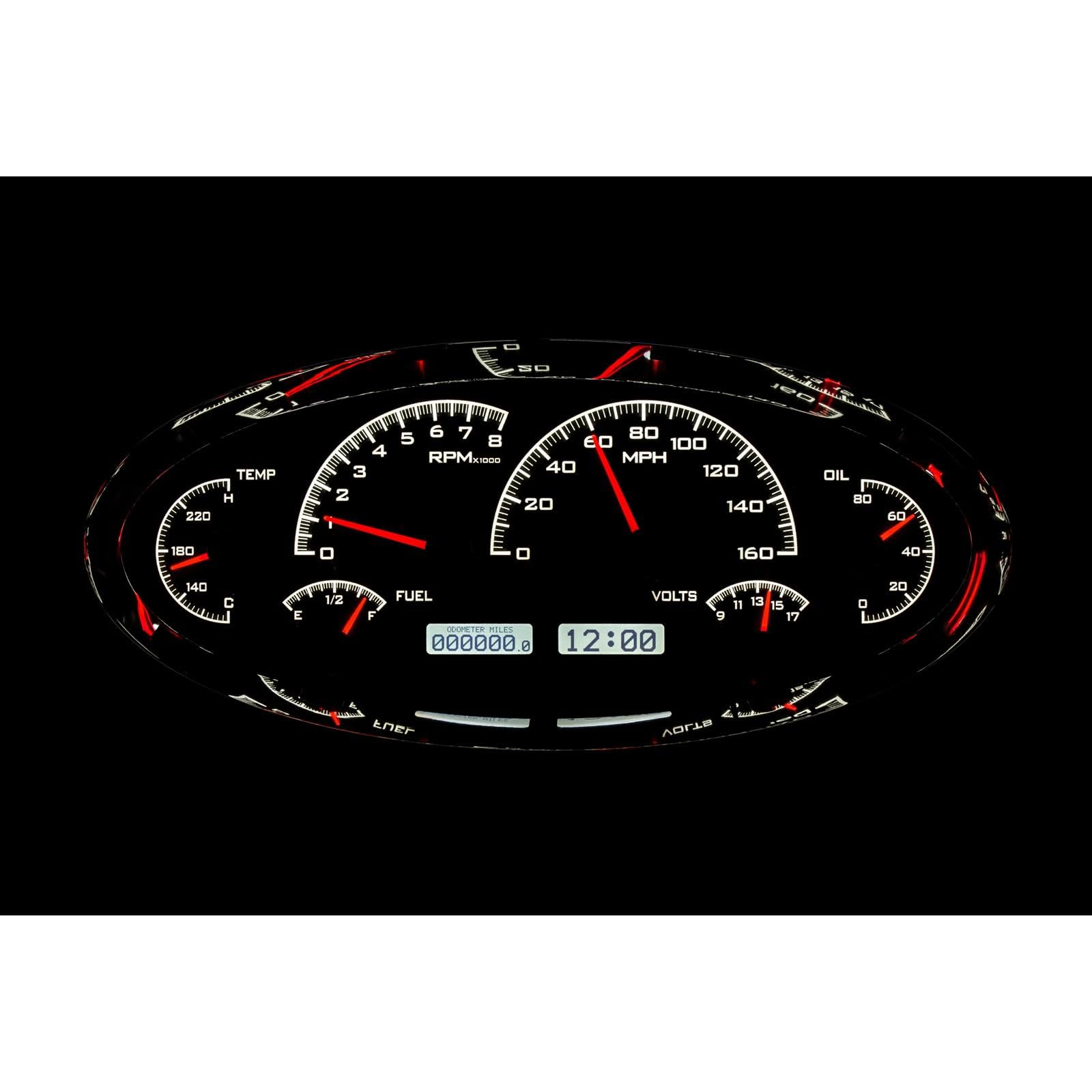 Universal Dakota Digital VHX-1017-K-W Elliptical Analog Dash Gauge System, Black Alloy Style, White Backlighting