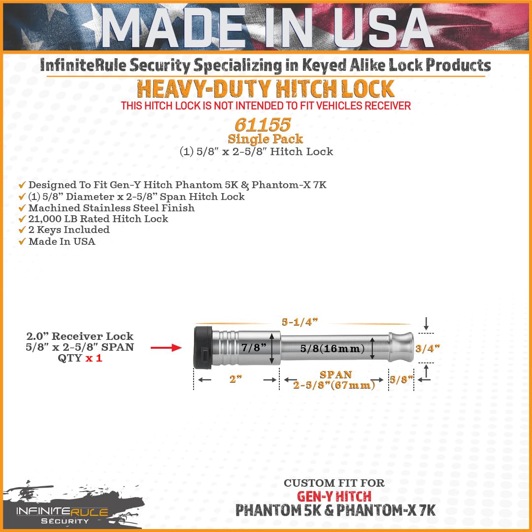 Hitch Lock 61155 for Gen-Y Hitch Phantom-X 7K & Phantom 5K Hitches - Fits Adjustable Ball Mount Only - Does NOT FIT Vehicle Receiver