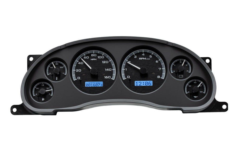 Dakota Digital VHX-94F-MUS-K-B Analog Dash Gauge System Compatible with 1994-2004 Ford Mustang Black Alloy Style Blue Backlighting