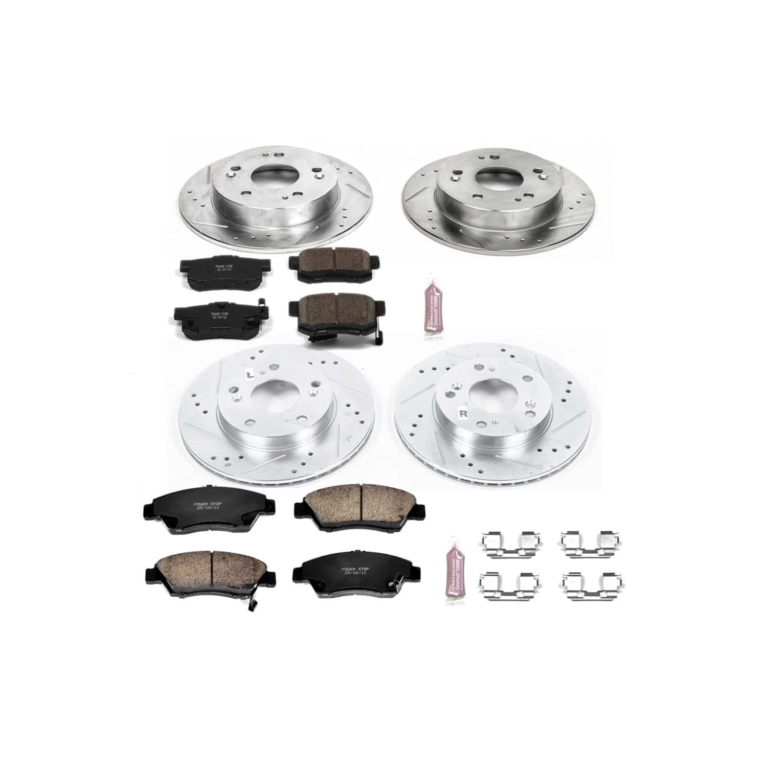 Power Stop K6318 Z23 Carbon Fiber Brake Pads Front and Rear with Drilled & Slotted Brake Rotors Kit For Acura ILX 2013-2015 [Model Specific]