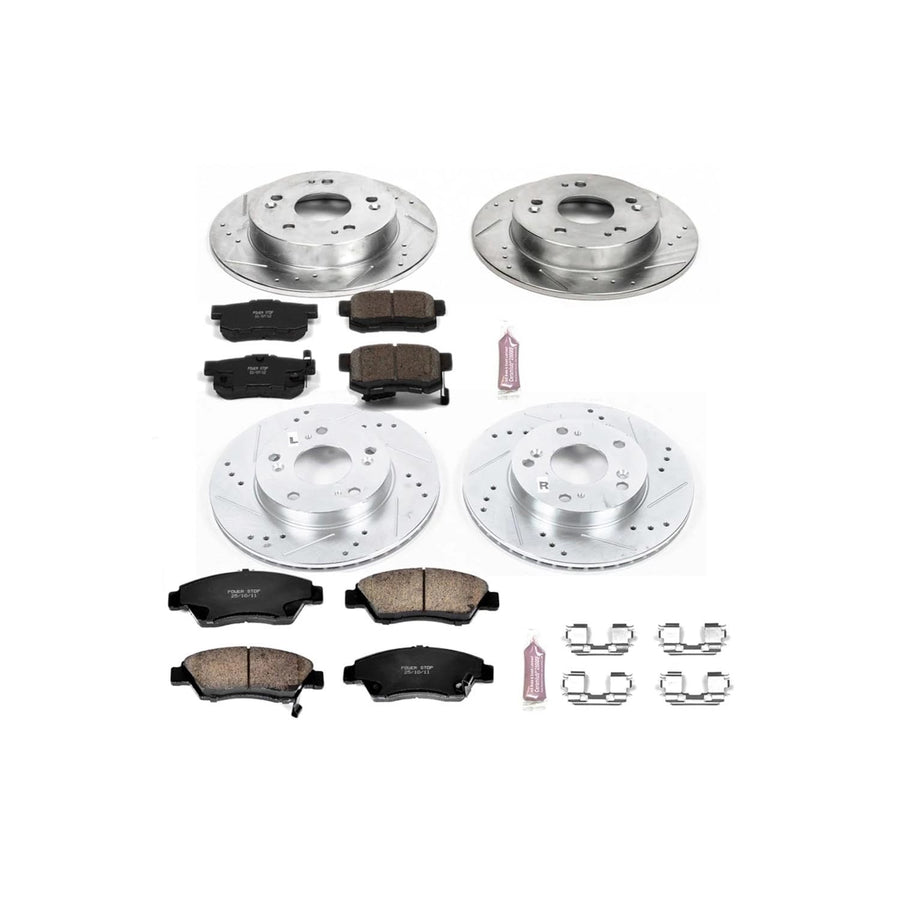 Power Stop K6318 Z23 Carbon Fiber Brake Pads Front and Rear with Drilled & Slotted Brake Rotors Kit For Acura ILX 2013-2015 [Model Specific]