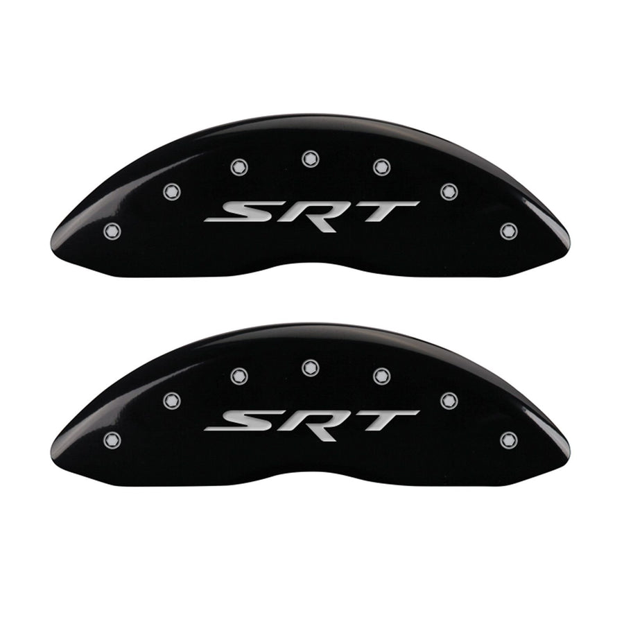 MGP Caliper Covers 'SRT' Engraved Caliper Cover with Black Powder Coat Finish and Silver Characters 12088SSRTBK, (Set of 4)